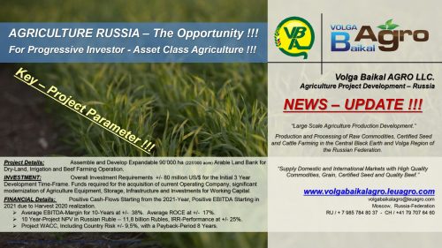 Leu AGRO News Update on its Subsidiary Volga Baikal AGRO LLC. Russia !!!